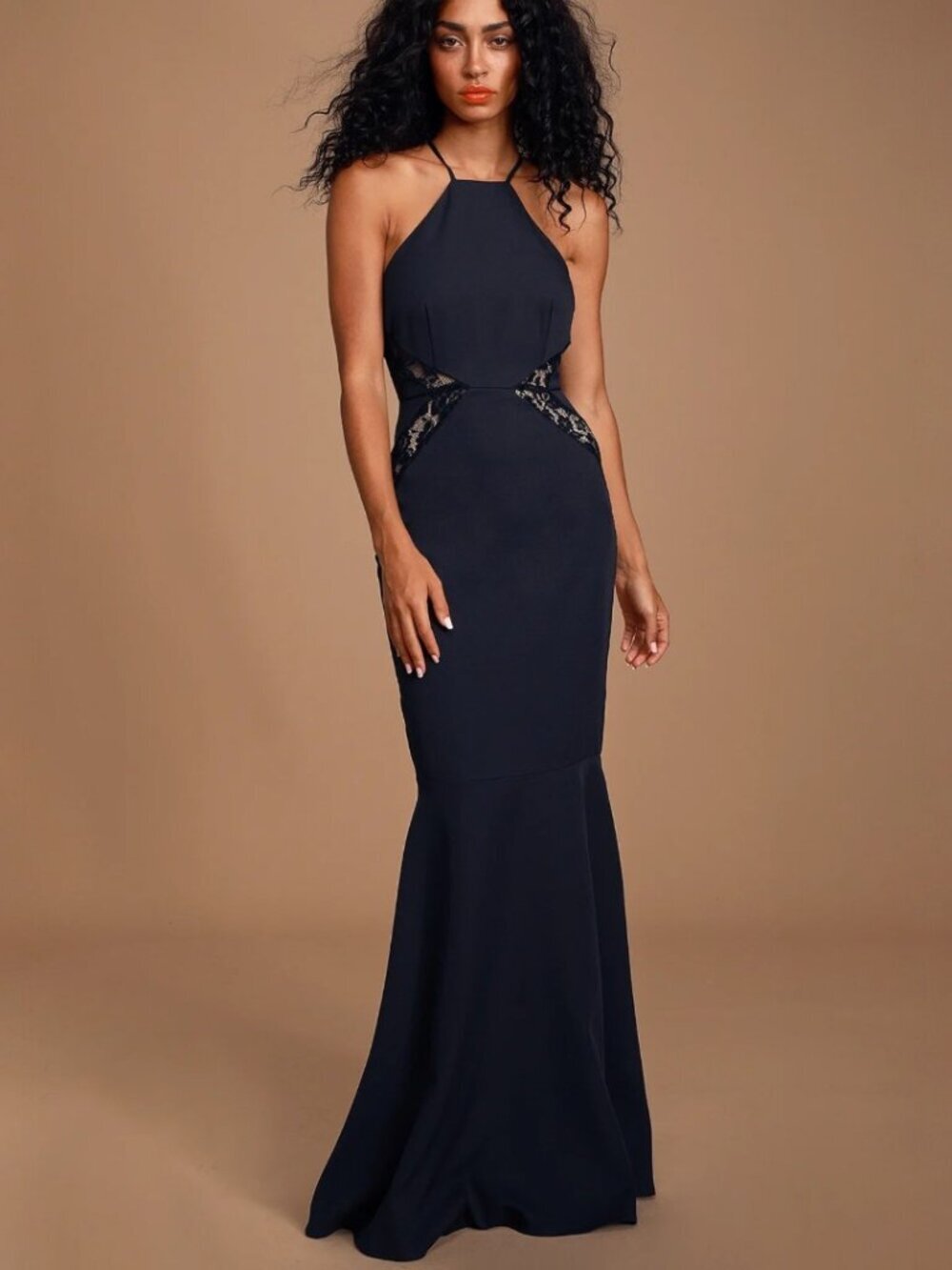 NWT Lulus Giavanna Navy Blue Lace Mermaid Maxi Dress (size S)